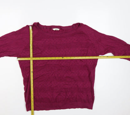 FatFace Women’s Pink Size 18 Open-Knit Cotton Raglan Pullover Jumper