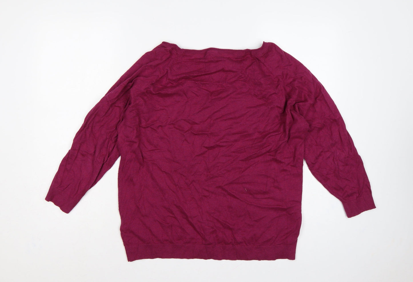 FatFace Women’s Pink Size 18 Open-Knit Cotton Raglan Pullover Jumper