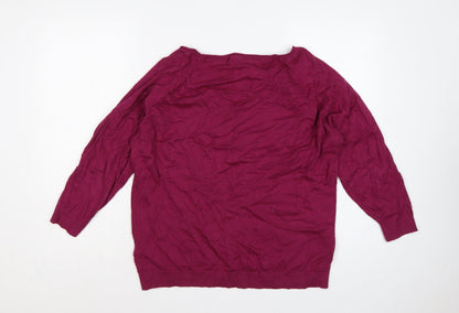 FatFace Women’s Pink Size 18 Open-Knit Cotton Raglan Pullover Jumper