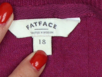 FatFace Women’s Pink Size 18 Open-Knit Cotton Raglan Pullover Jumper