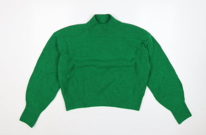 & Other Stories Women Green S Mock Neck Balloon Sleeve Knit Jumper