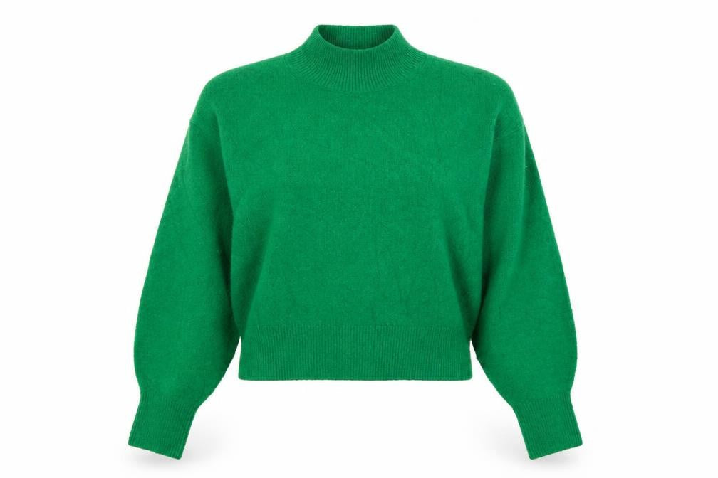 & Other Stories Women Green S Mock Neck Balloon Sleeve Knit Jumper
