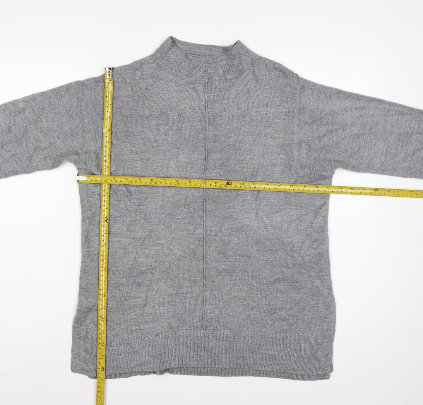 Marks & Spencer Women Grey M Mock Neck Long Sleeve Knit Jumper