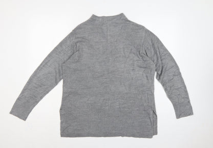 Marks & Spencer Women Grey M Mock Neck Long Sleeve Knit Jumper