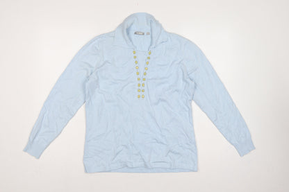 Rabe Women’s Blue UK 12 Cowl Neck Jewel Button Knit Jumper