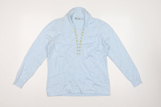 Rabe Women’s Blue UK 12 Cowl Neck Jewel Button Knit Jumper