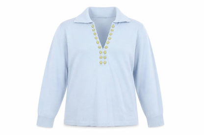 Rabe Women’s Blue UK 12 Cowl Neck Jewel Button Knit Jumper