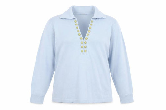 Rabe Women’s Blue UK 12 Cowl Neck Jewel Button Knit Jumper