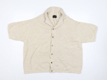 ASOS Design Men Beige L Short Sleeve Button Cardigan Cotton Knit