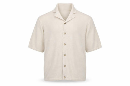 Front view of ASOS Design Men Beige L Short Sleeve Button Cardigan Cotton Knit