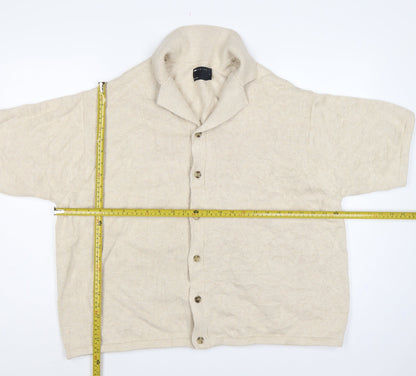 ASOS Design Men Beige L Short Sleeve Button Cardigan Cotton Knit
