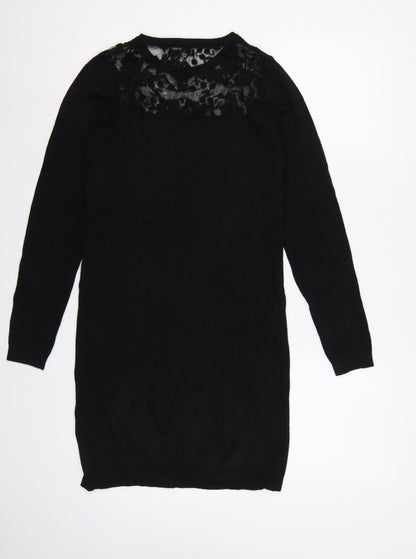 Brave Soul Women Black Size 12 Lace Yoke Knit Jumper Dress