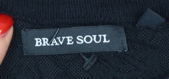 Brave Soul Women Black Size 12 Lace Yoke Knit Jumper Dress