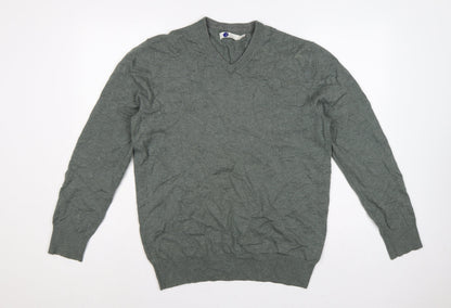 Boden Men's Grey L Wool Cotton V-Neck Lightweight Knit Pullover Jumper