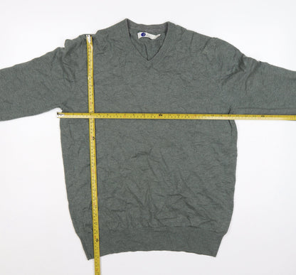 Boden Men's Grey L Wool Cotton V-Neck Lightweight Knit Pullover Jumper