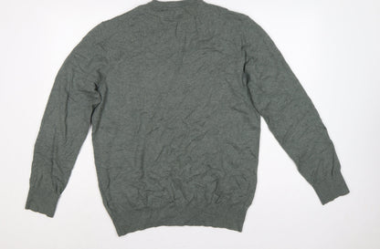 Boden Men's Grey L Wool Cotton V-Neck Lightweight Knit Pullover Jumper