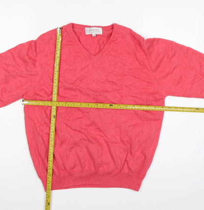 Country Collection Women Pink Size 14 V-Neck Cotton Knit Jumper