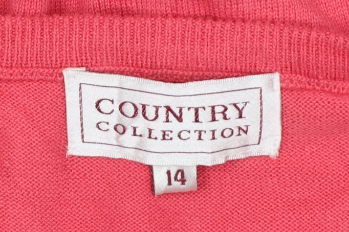Country Collection Women Pink Size 14 V-Neck Cotton Knit Jumper
