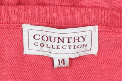 Country Collection Women Pink Size 14 V-Neck Cotton Knit Jumper