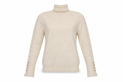Zara Women Ivory Roll Neck Knit Jumper Size 8 Long Sleeve Buttons