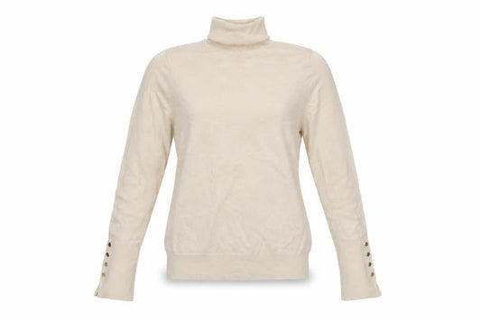 Zara Women Ivory Roll Neck Knit Jumper Size 8 Long Sleeve Buttons