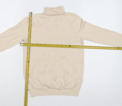 Zara Women Ivory Roll Neck Knit Jumper Size 8 Long Sleeve Buttons