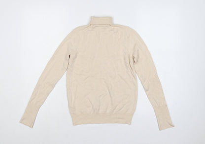Zara Women Ivory Roll Neck Knit Jumper Size 8 Long Sleeve Buttons