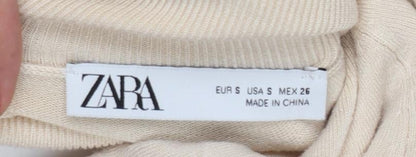 Zara Women Ivory Roll Neck Knit Jumper Size 8 Long Sleeve Buttons