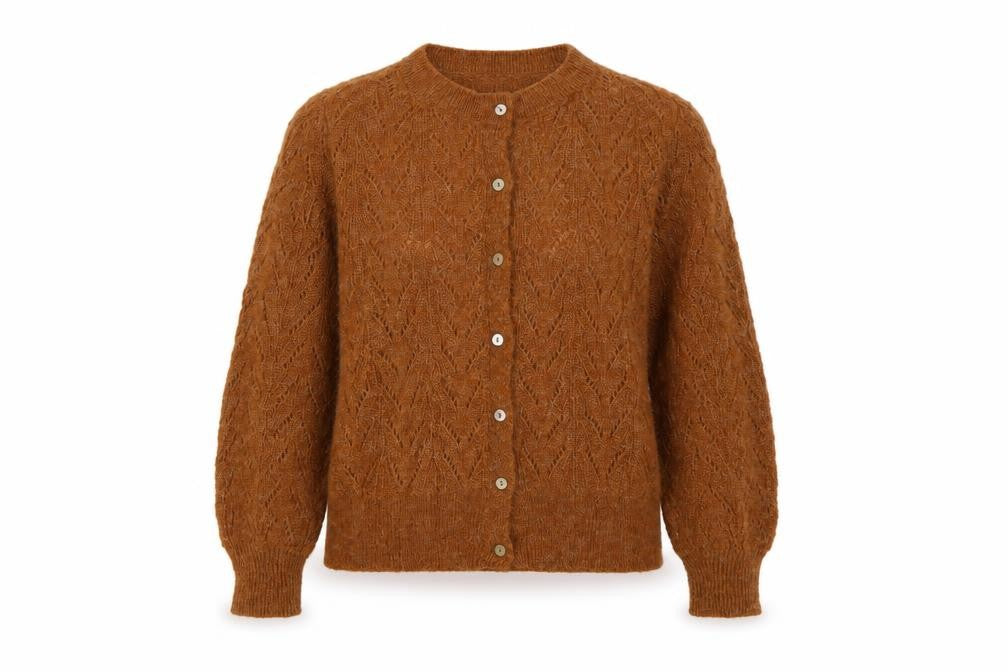 MNG Women Brown UK 10 Alpaca Blend Open-Knit Button Cardigan