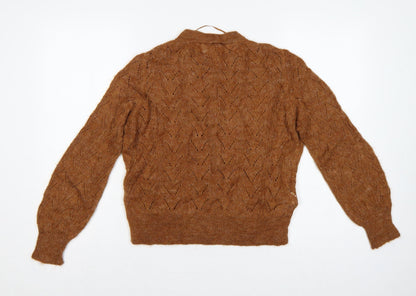 MNG Women Brown UK 10 Alpaca Blend Open-Knit Button Cardigan