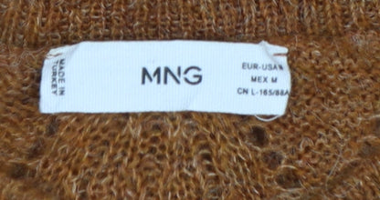 MNG Women Brown UK 10 Alpaca Blend Open-Knit Button Cardigan