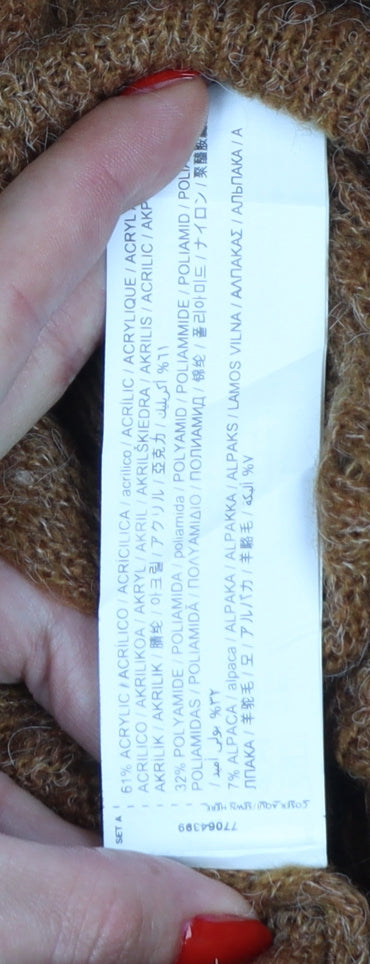 MNG Women Brown UK 10 Alpaca Blend Open-Knit Button Cardigan