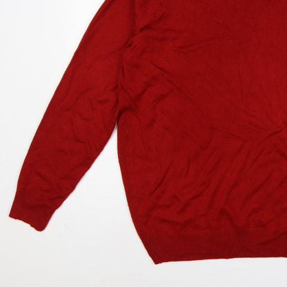 James Pringle Men’s Red XL V-Neck Fine Knit Pullover Jumper