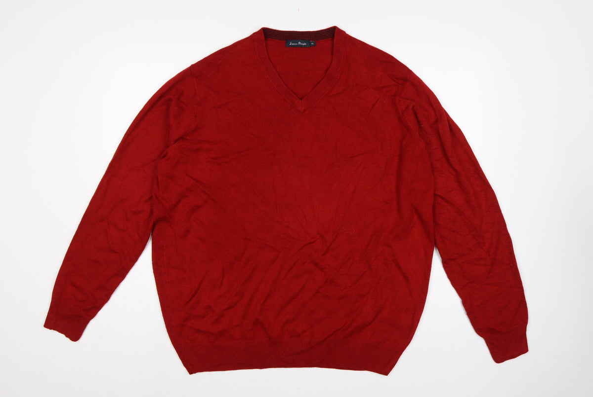 James Pringle Men’s Red XL V-Neck Fine Knit Pullover Jumper