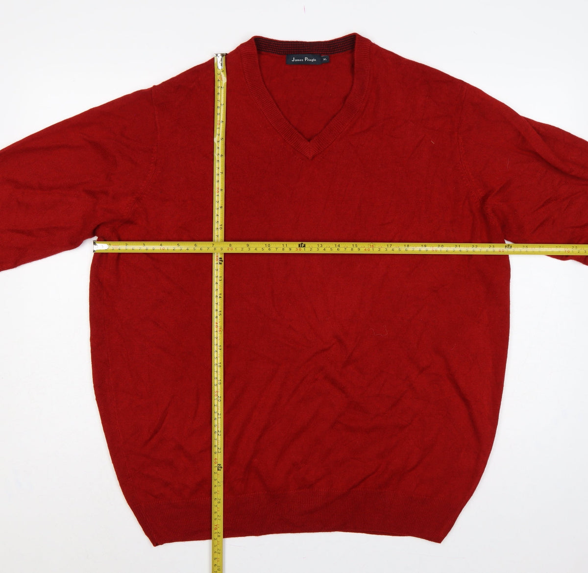 James Pringle Men’s Red XL V-Neck Fine Knit Pullover Jumper