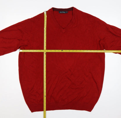 James Pringle Men’s Red XL V-Neck Fine Knit Pullover Jumper