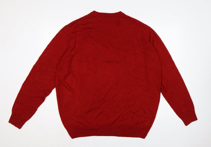 James Pringle Men’s Red XL V-Neck Fine Knit Pullover Jumper