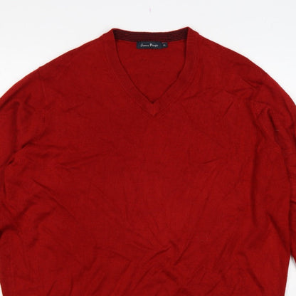 James Pringle Men’s Red XL V-Neck Fine Knit Pullover Jumper