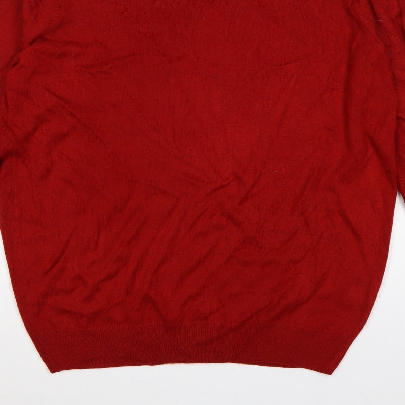 James Pringle Men’s Red XL V-Neck Fine Knit Pullover Jumper