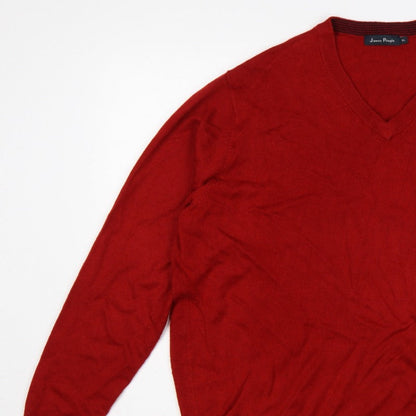 James Pringle Men’s Red XL V-Neck Fine Knit Pullover Jumper