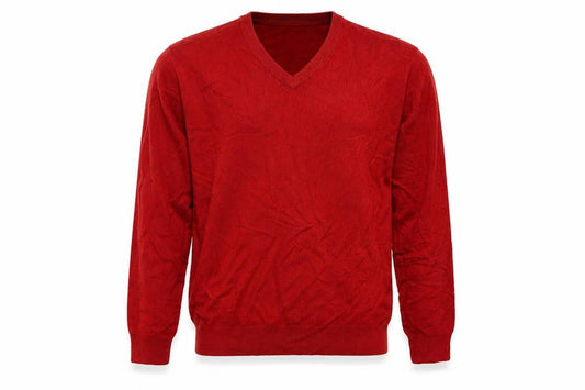 Front view of James Pringle Men’s Red XL V-Neck Fine Knit jumper