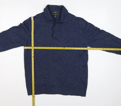 Marks and Spencer Men Blue M Cotton Rich Collared Henley Jumper