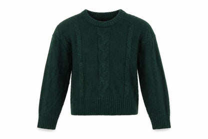 Wednesday's Girl Women Green S Cable-Knit Crew Neck Acrylic Pullover