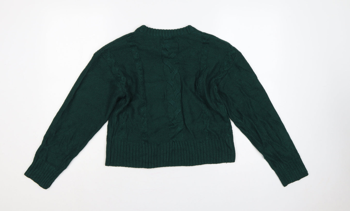Wednesday's Girl Women Green S Cable-Knit Crew Neck Acrylic Pullover