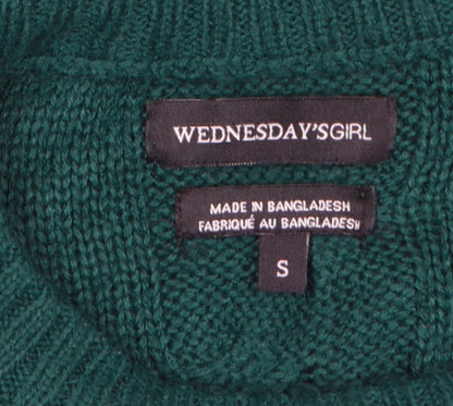 Wednesday's Girl Women Green S Cable-Knit Crew Neck Acrylic Pullover