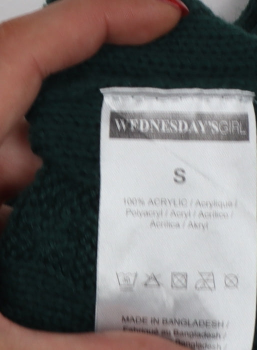 Wednesday's Girl Women Green S Cable-Knit Crew Neck Acrylic Pullover