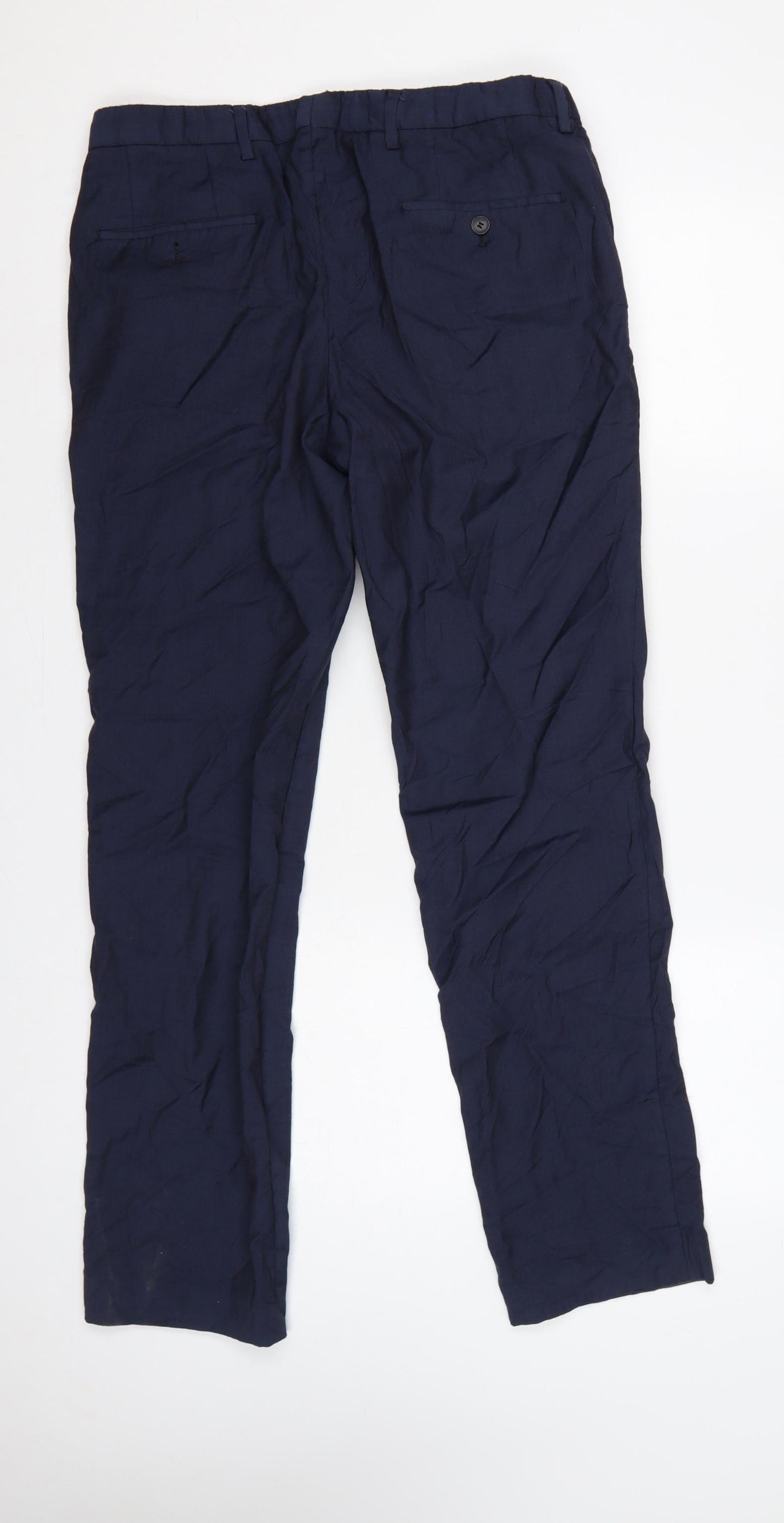 Hugo Boss Men’s Blue Wool Dress Trousers UK 48 Flat Front Formal