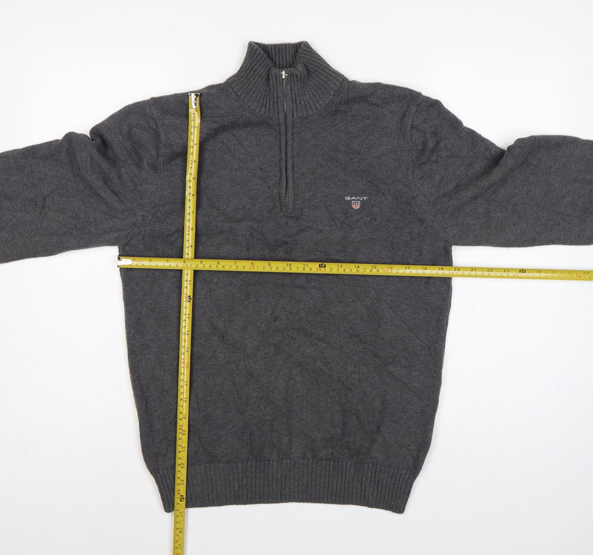 GANT Men’s Grey M Half Zip High Neck Logo Knit Jumper Pullover
