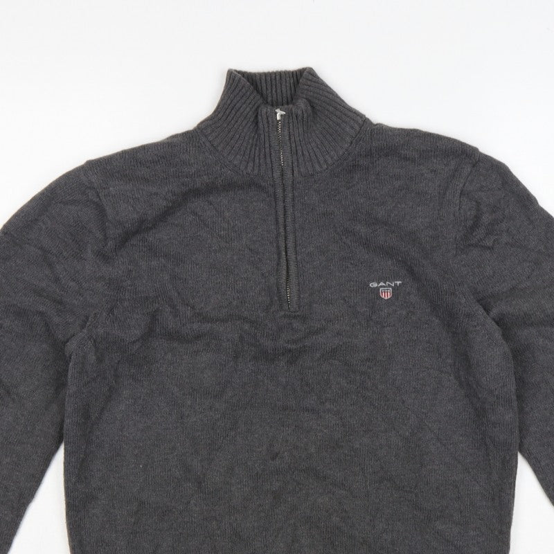 GANT Men’s Grey M Half Zip High Neck Logo Knit Jumper Pullover