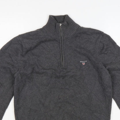 GANT Men’s Grey M Half Zip High Neck Logo Knit Jumper Pullover